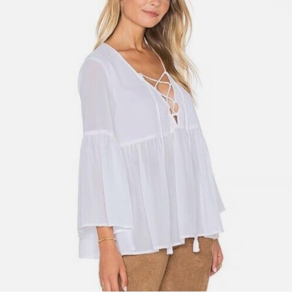Show Me Your MuMu Poet Tie Top White Chiffon Blouse Shirt XS NWT